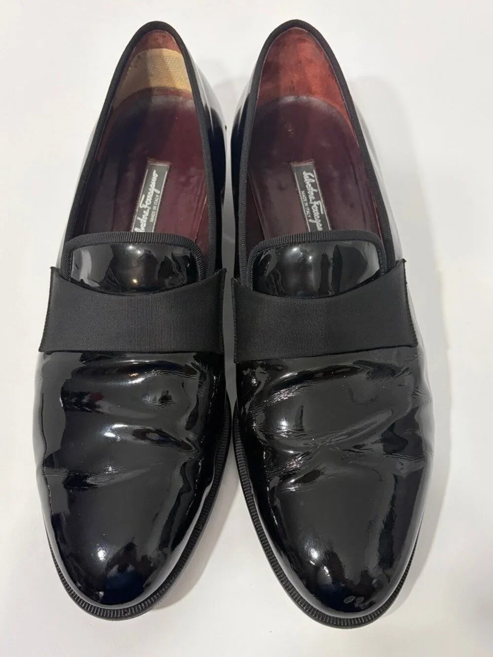 Salvatore Ferragamo Notte Patent Loafers 13 D Black Formal Tuxedo Shoes